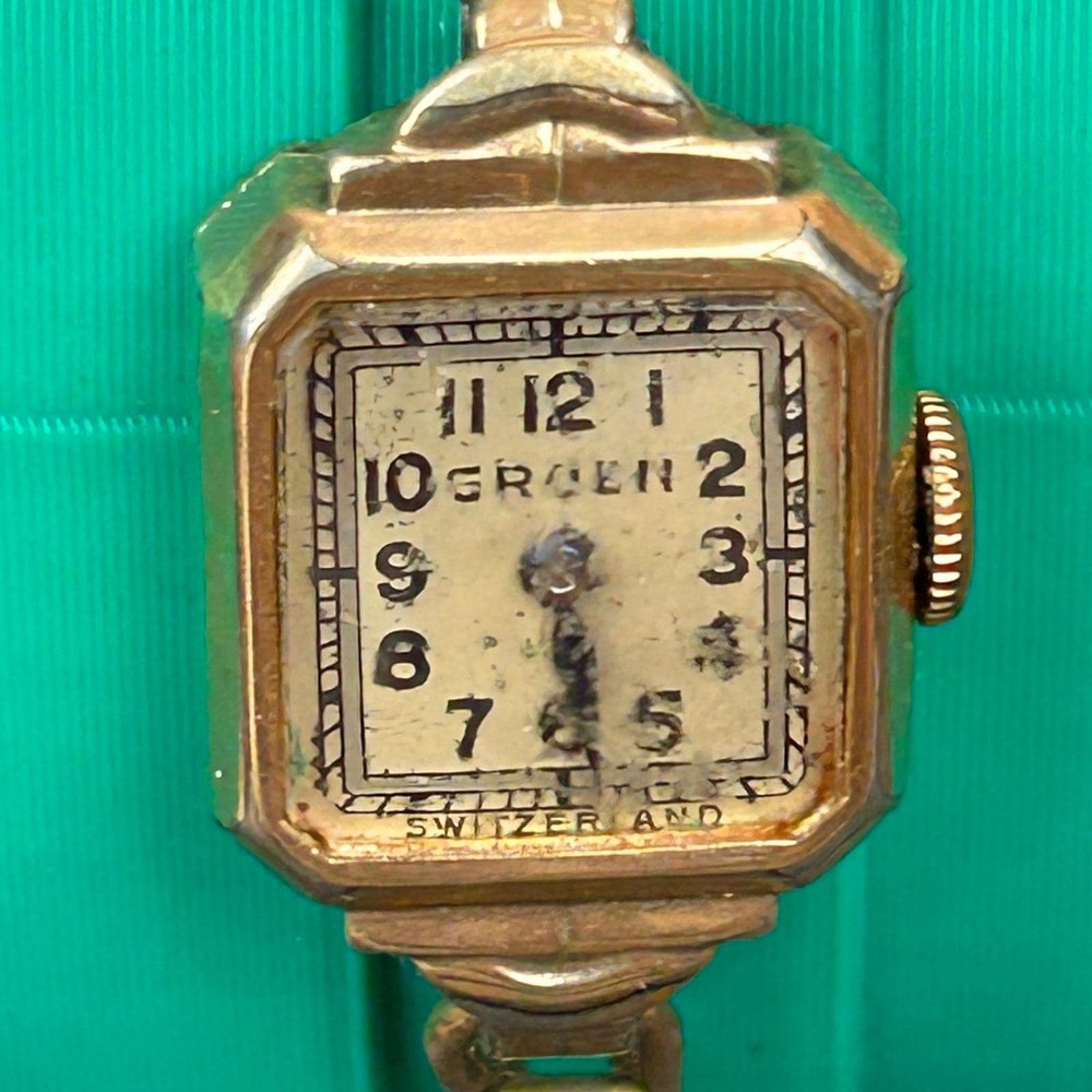 Vintage Gruen 10K Gold Filled Ladies Watch Art Deco Square Face Swiss Made P/R